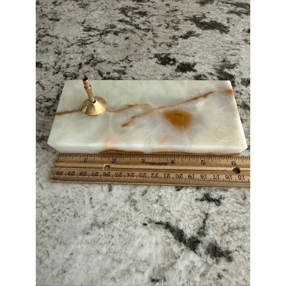 Vintage Beautiful Onyx Marble Stone Pen Pencil Holder Desk